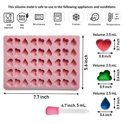 Bite-Size Heart, Cloud & Raindrop Silicone Mold (2 Pack) - Yummy Gummy Molds