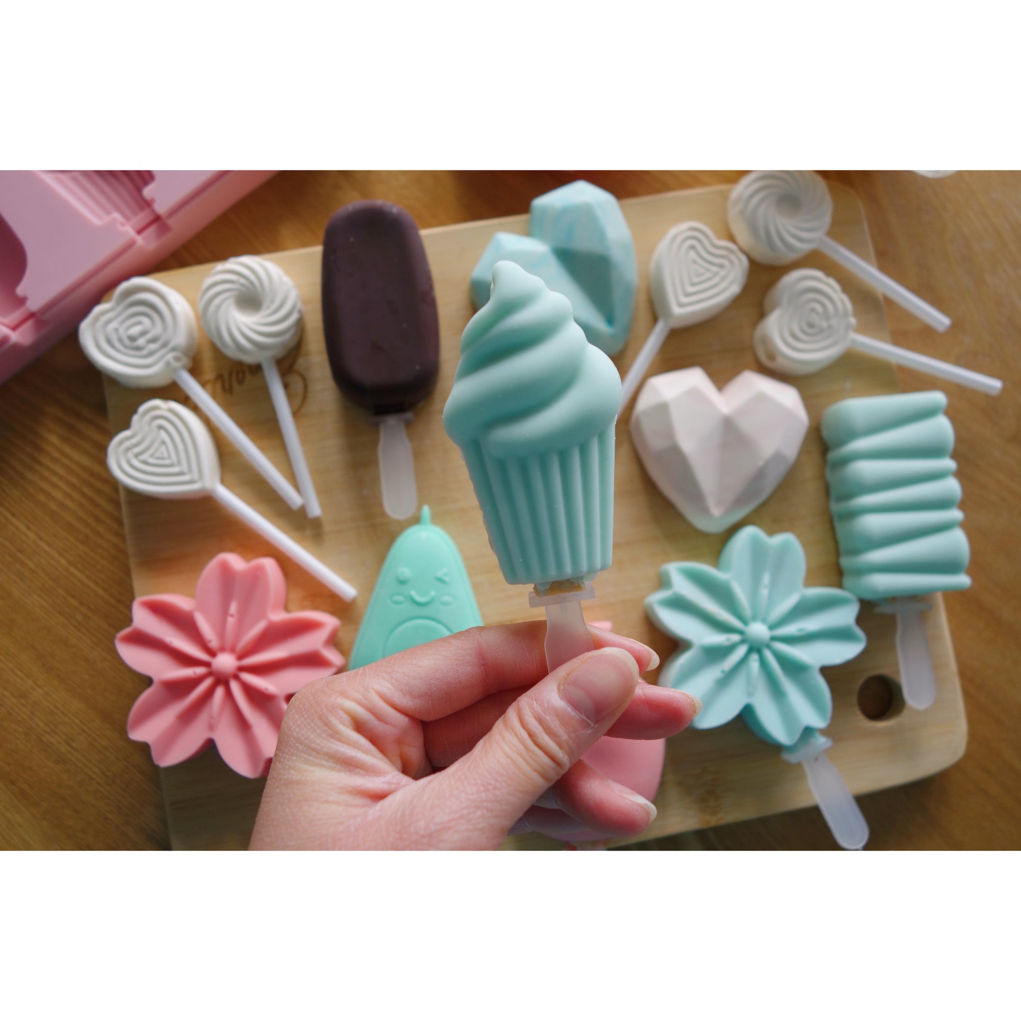 Silicone Cake Pop & Cakesicle Mold - Popsicle, Cupcake & Rectangle Shapes,  Bonus Lid and Reusable Sticks